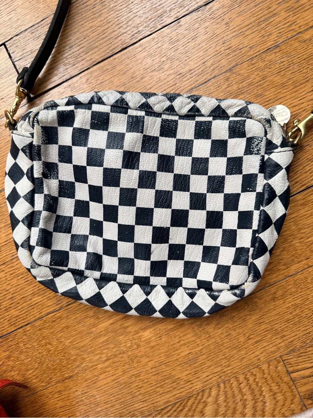 Black and White Checker Crossbody Pouch - Women